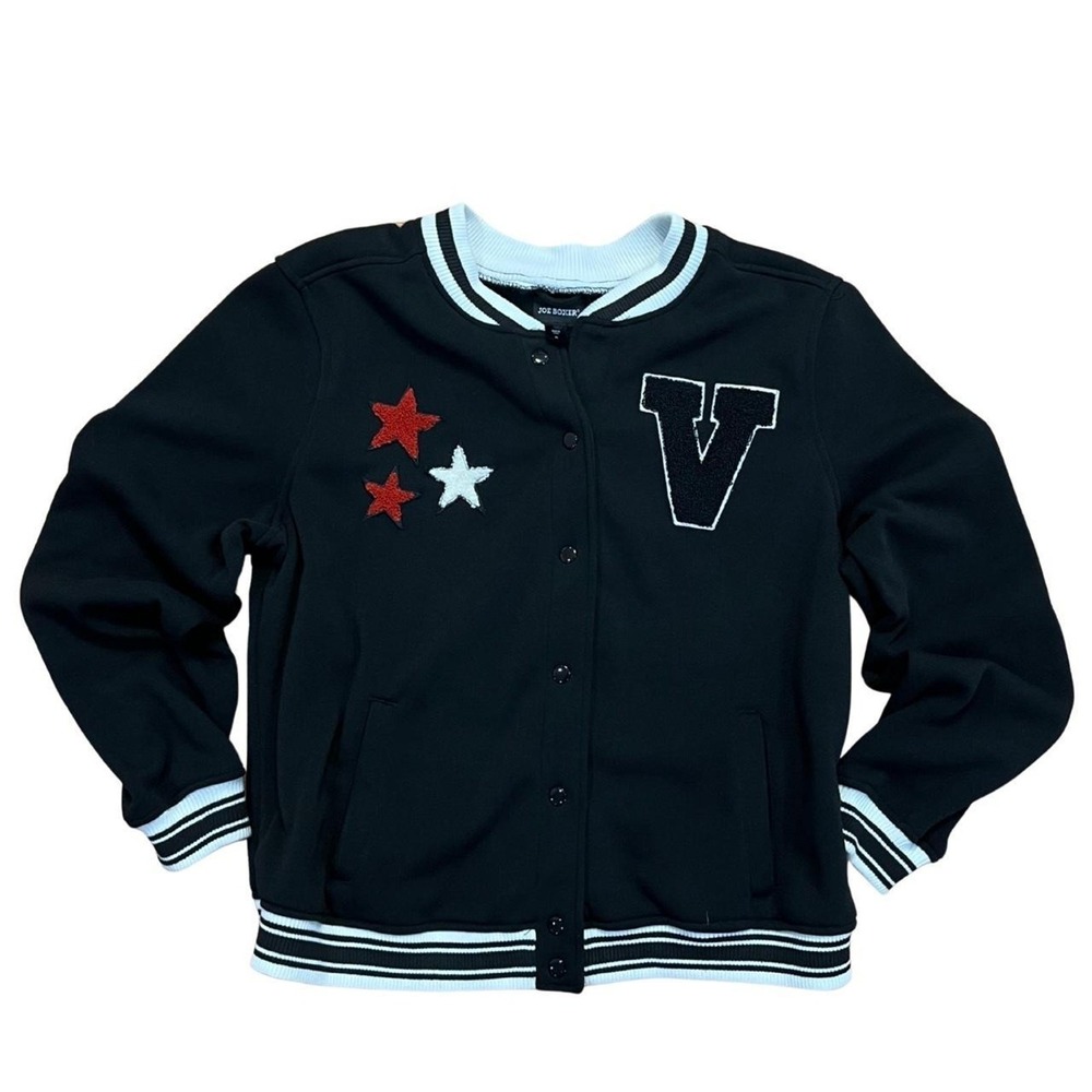 Joe Boxer Varsity Bomber Jacket XL Black White Y2K Preppy Collegiate Streetwear
